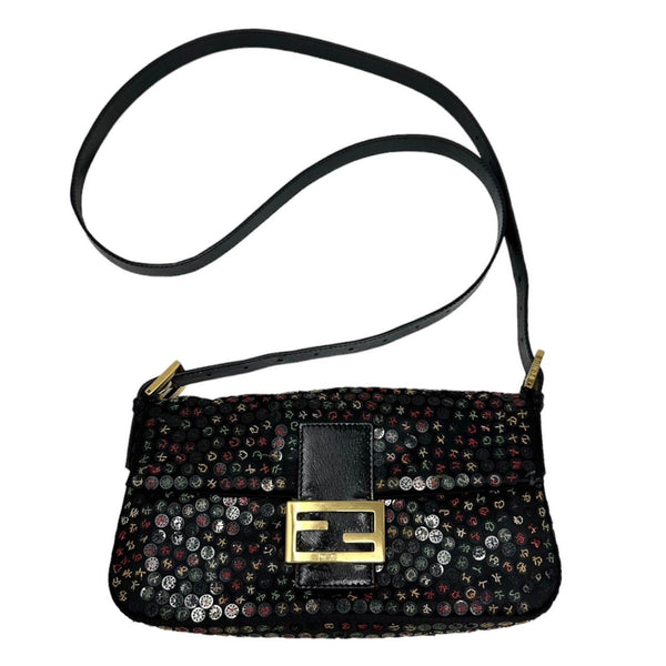 Fendi Black Sequin Baguette