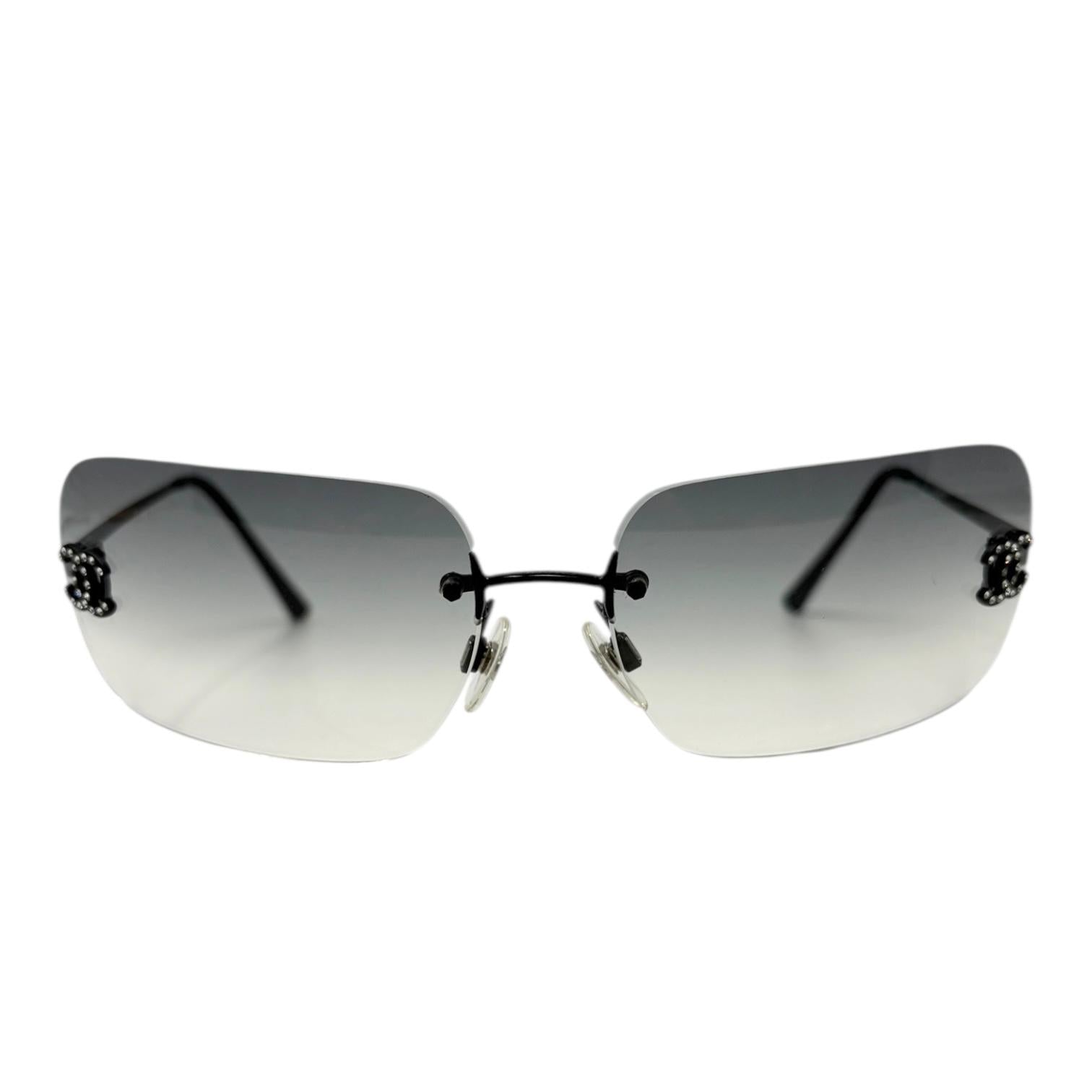 Chanel Black Rhinestone Rimless Sunglasses
