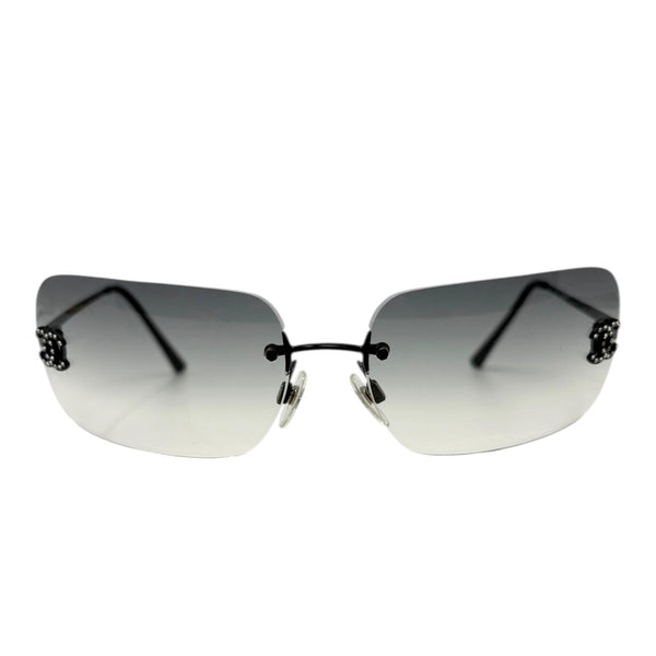 Chanel Black Rhinestone Rimless Sunglasses