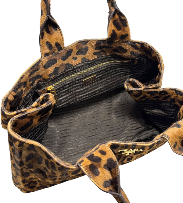 Prada Cheetah Calf-Hair Top Handle Bag
