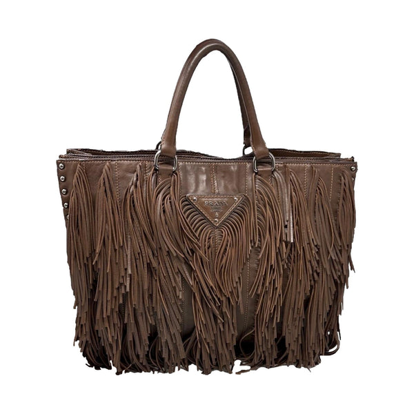 Prada Brown Fringe Leather Shoulder Bag