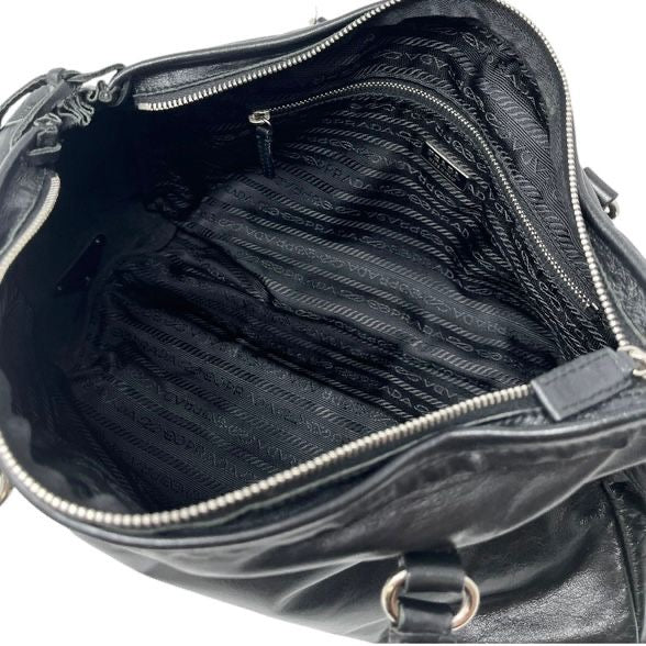 Prada Black Leather Large Top Handle Bag