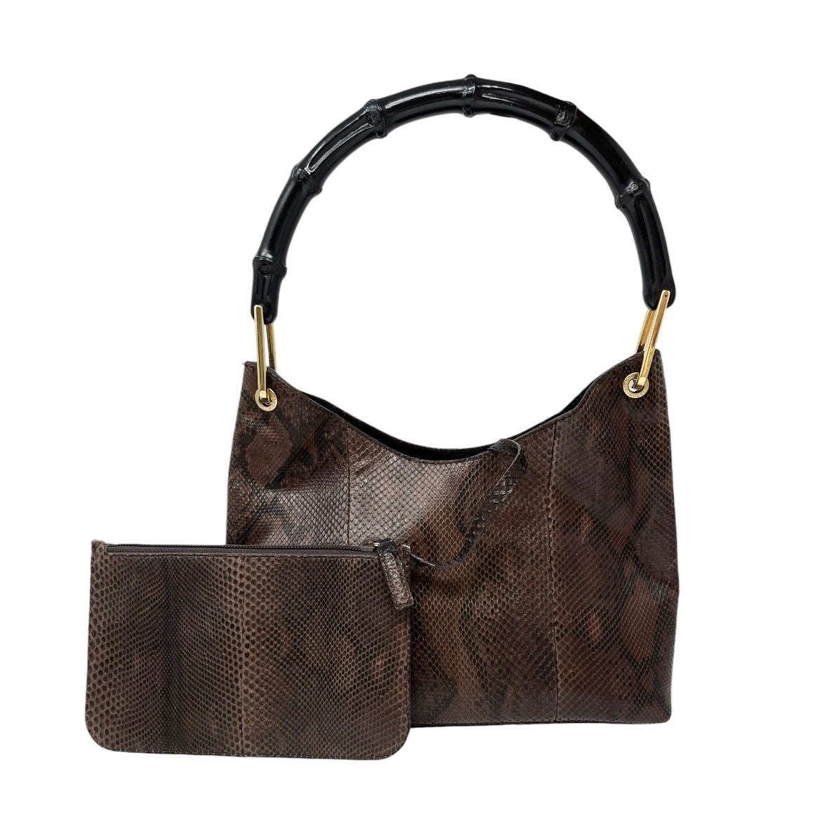 Gucci Brown Ostrich Bamboo Shoulder Bag