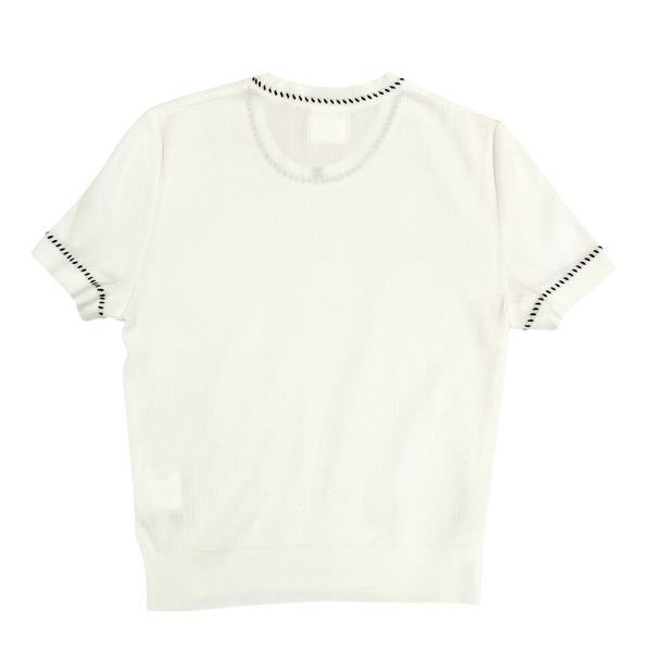 Chanel White Ribbed Logo Top