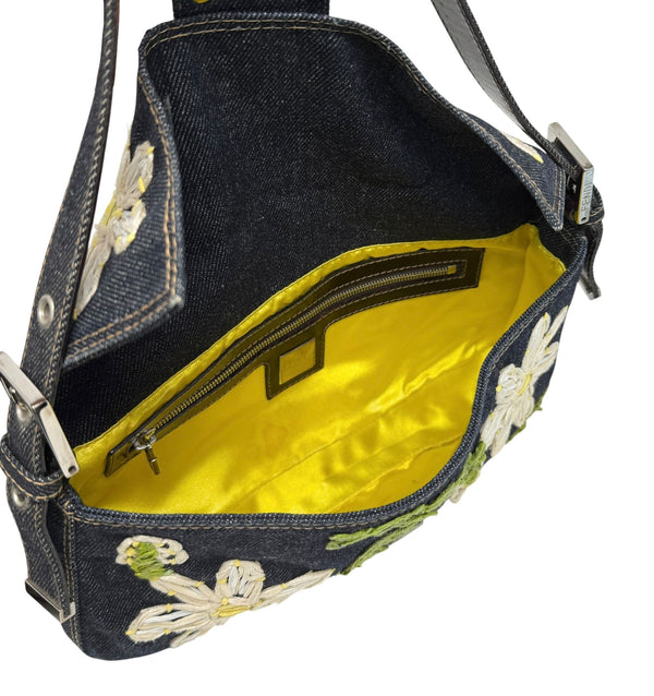 Fendi Denim Floral Baguette