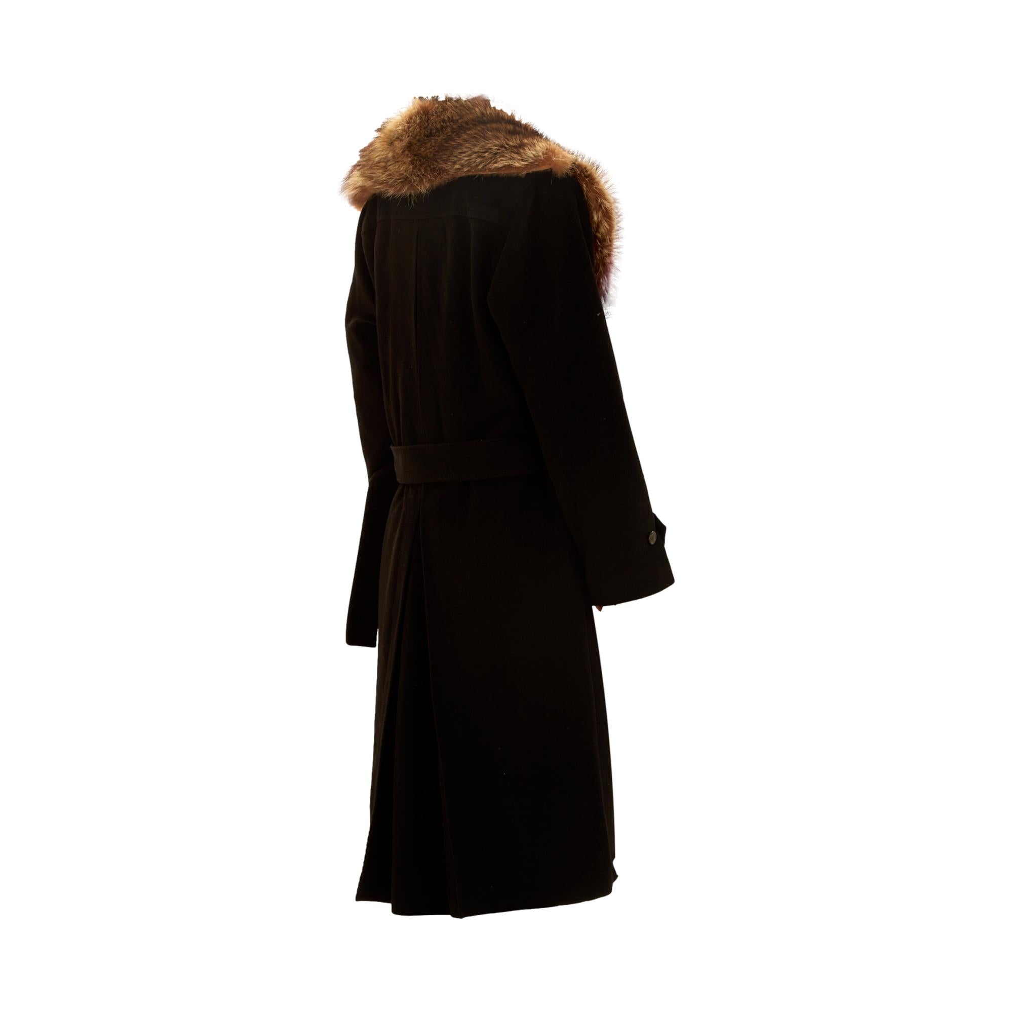 Dolce & Gabbana Black Wool Fur Collar Coat