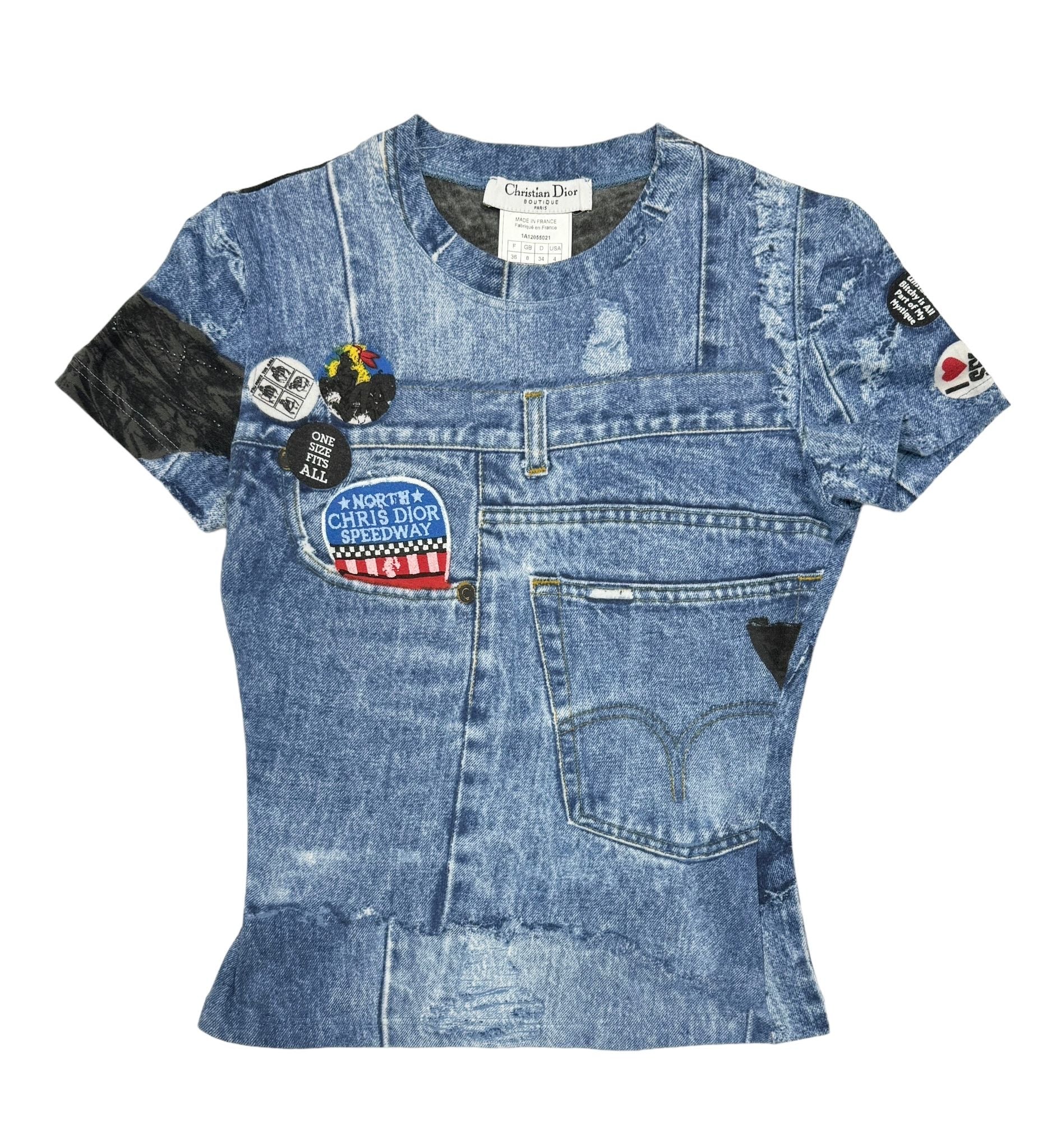 Dior Denim Print Patch Top