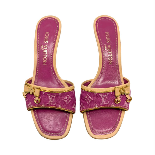 Louis Vuitton Pink Denim Monogram Kitten Heels