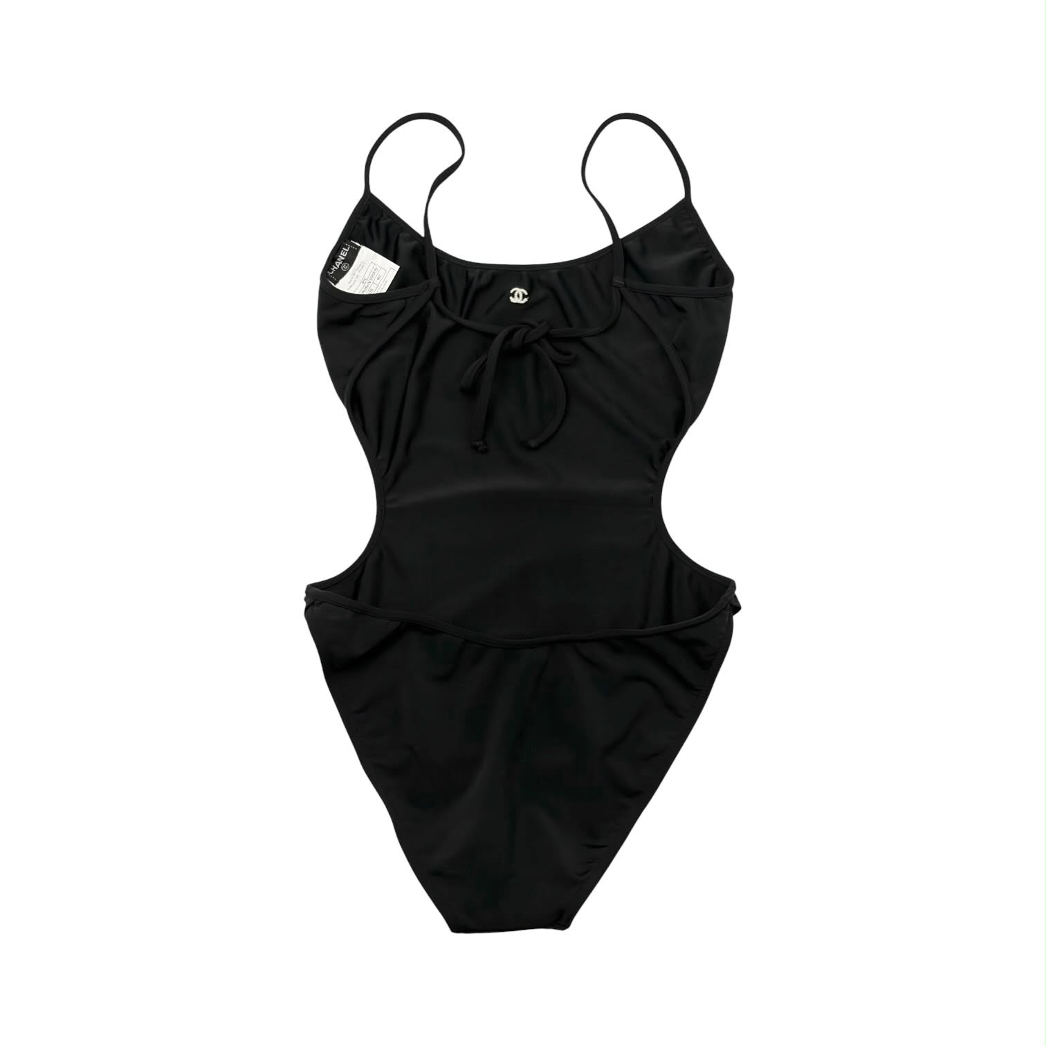 Chanel Black Logo Cut Out Back Swimsuit