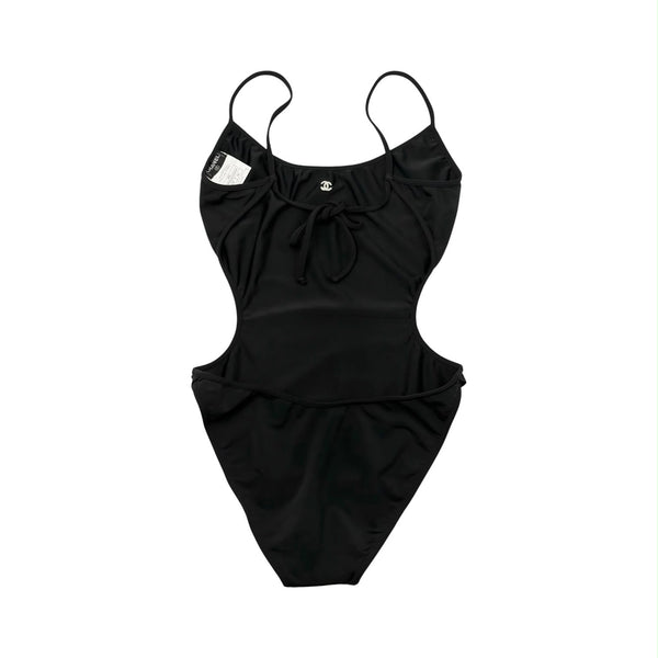 Chanel Black Logo Cut Out Back Swimsuit