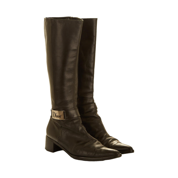 Dior Black Leather Logo Boots