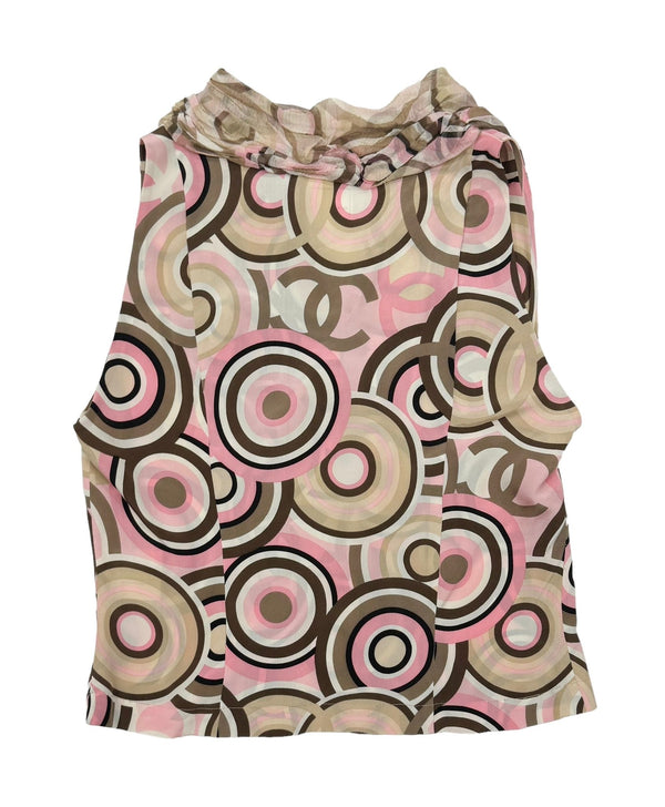 Chanel Silk Pink + Brown Circle Print Tank