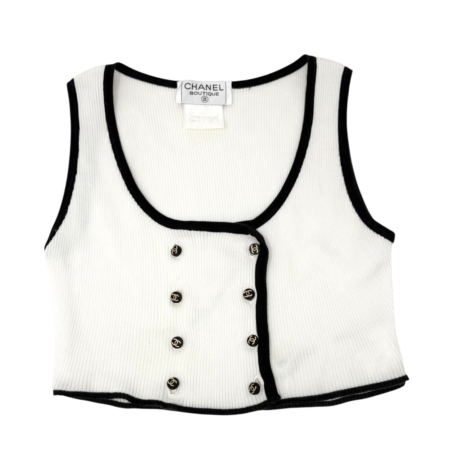 Chanel White Ribbed Logo Crop Top