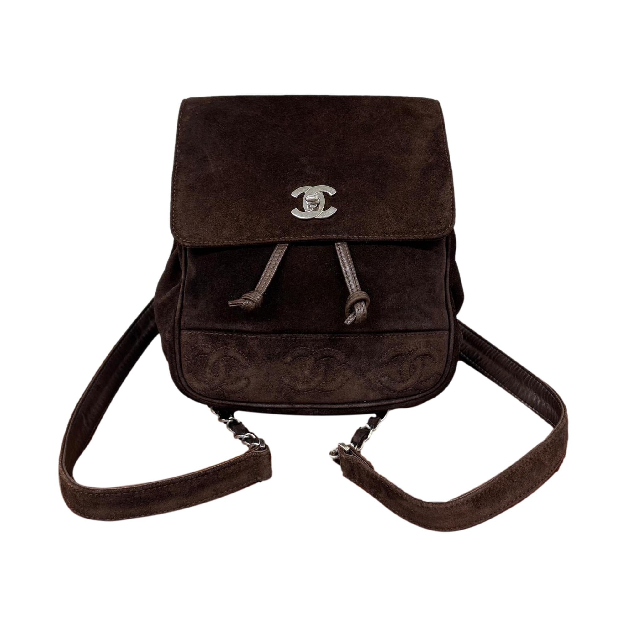 Chanel Brown Small Suede Logo Backpack