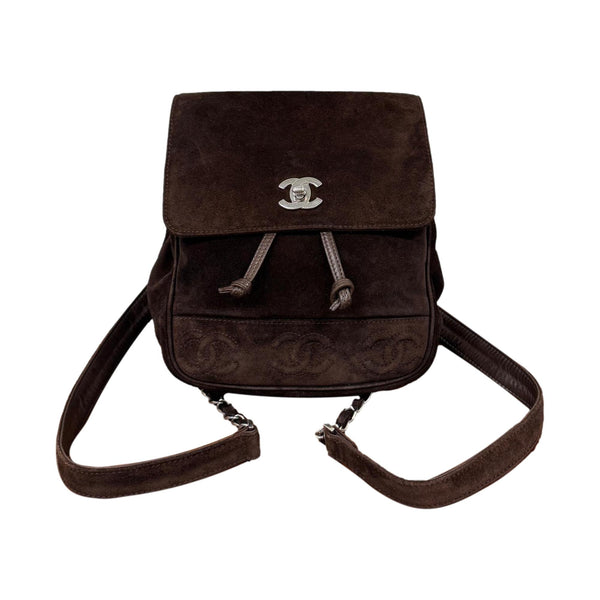 Chanel Brown Small Suede Logo Backpack