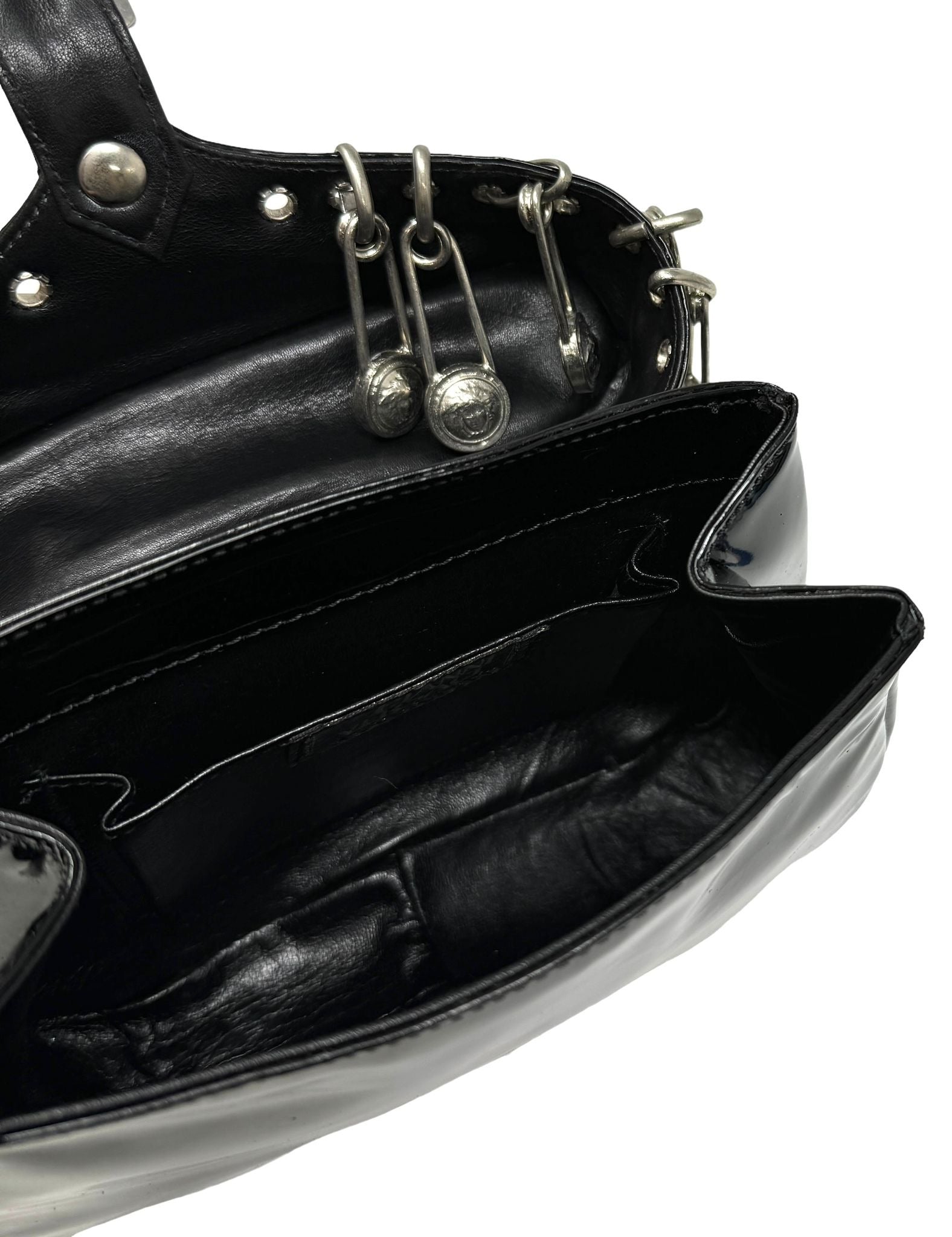 Versace Black Leather Safety Pin Bag