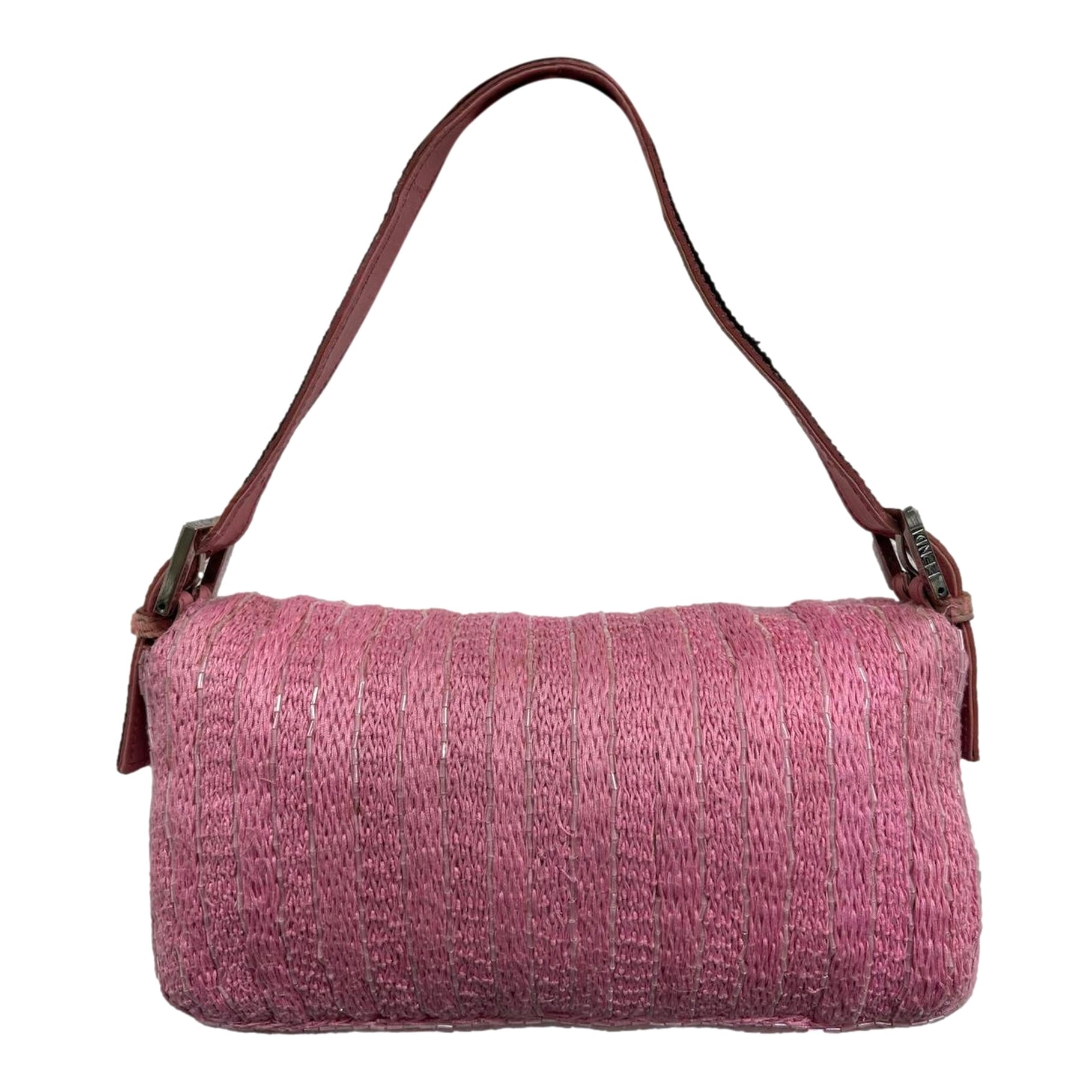 Fendi Pink Beaded Cow Print Baguette Bag