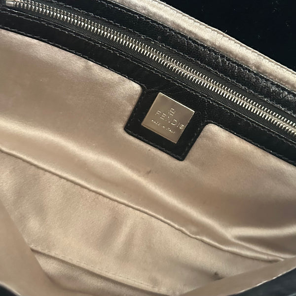 Fendi Black Velvet Rhinestone Baguette