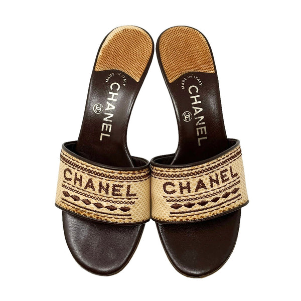 Chanel Tan Woven Logo Kitten Heel