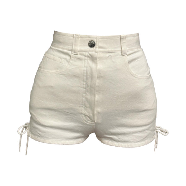 Chanel White Lace Up Logo Shorts