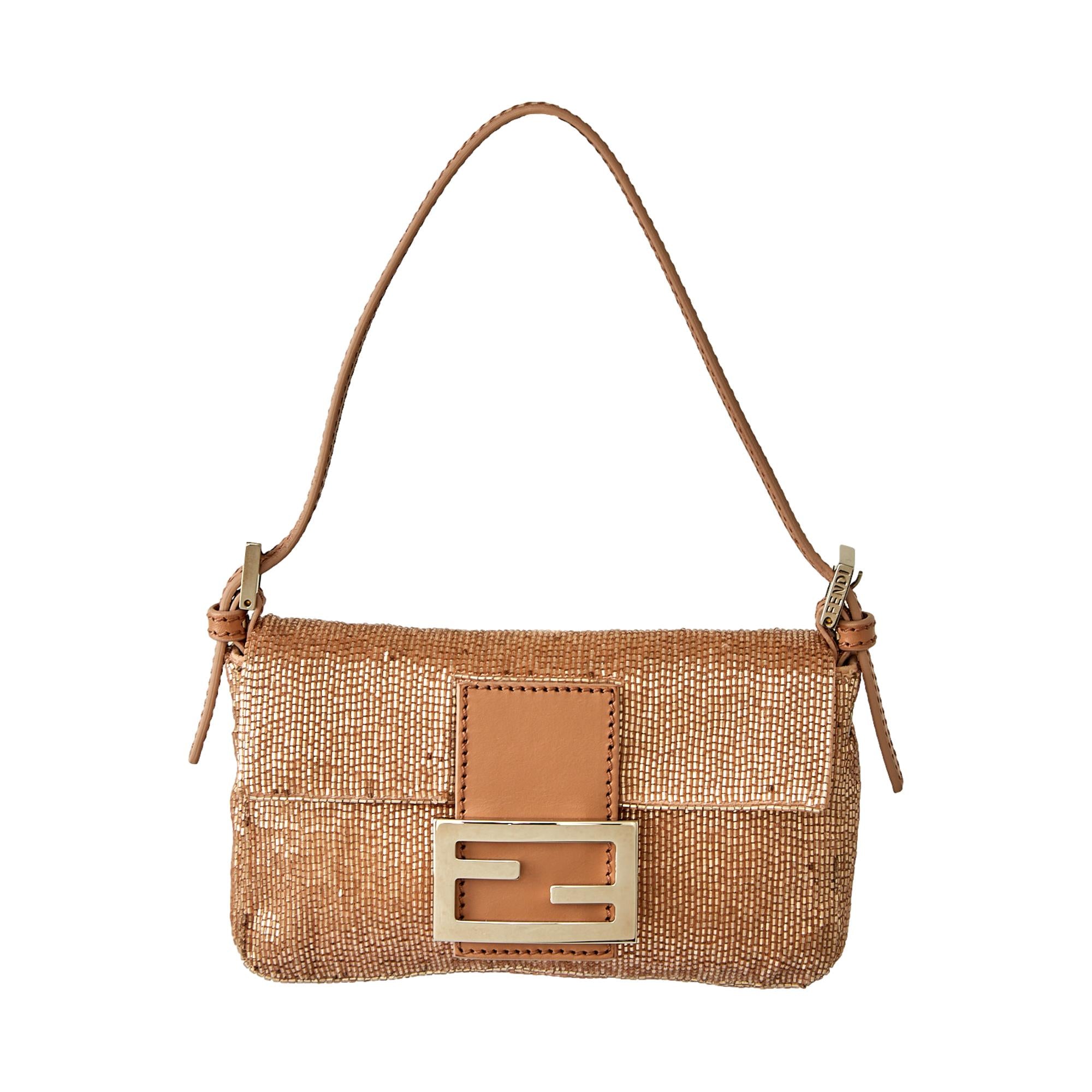 Fendi Peach Logo Beaded Mini Baguette