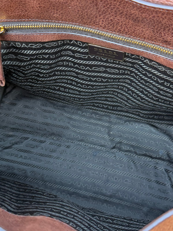 Prada Brown Leather Logo Shoulder Bag