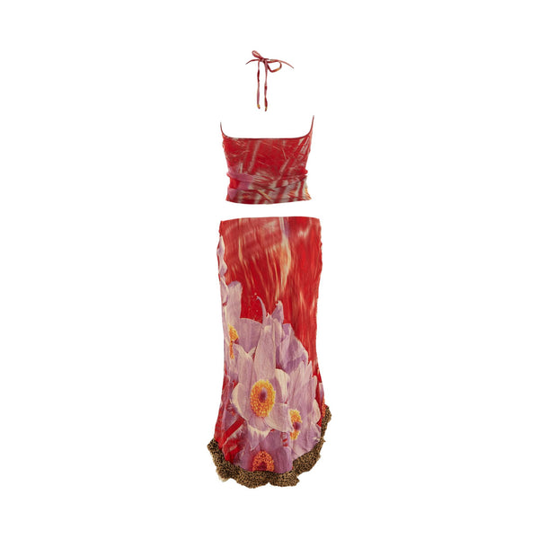 Roberto Cavalli Purple + Red Floral Skirt Set