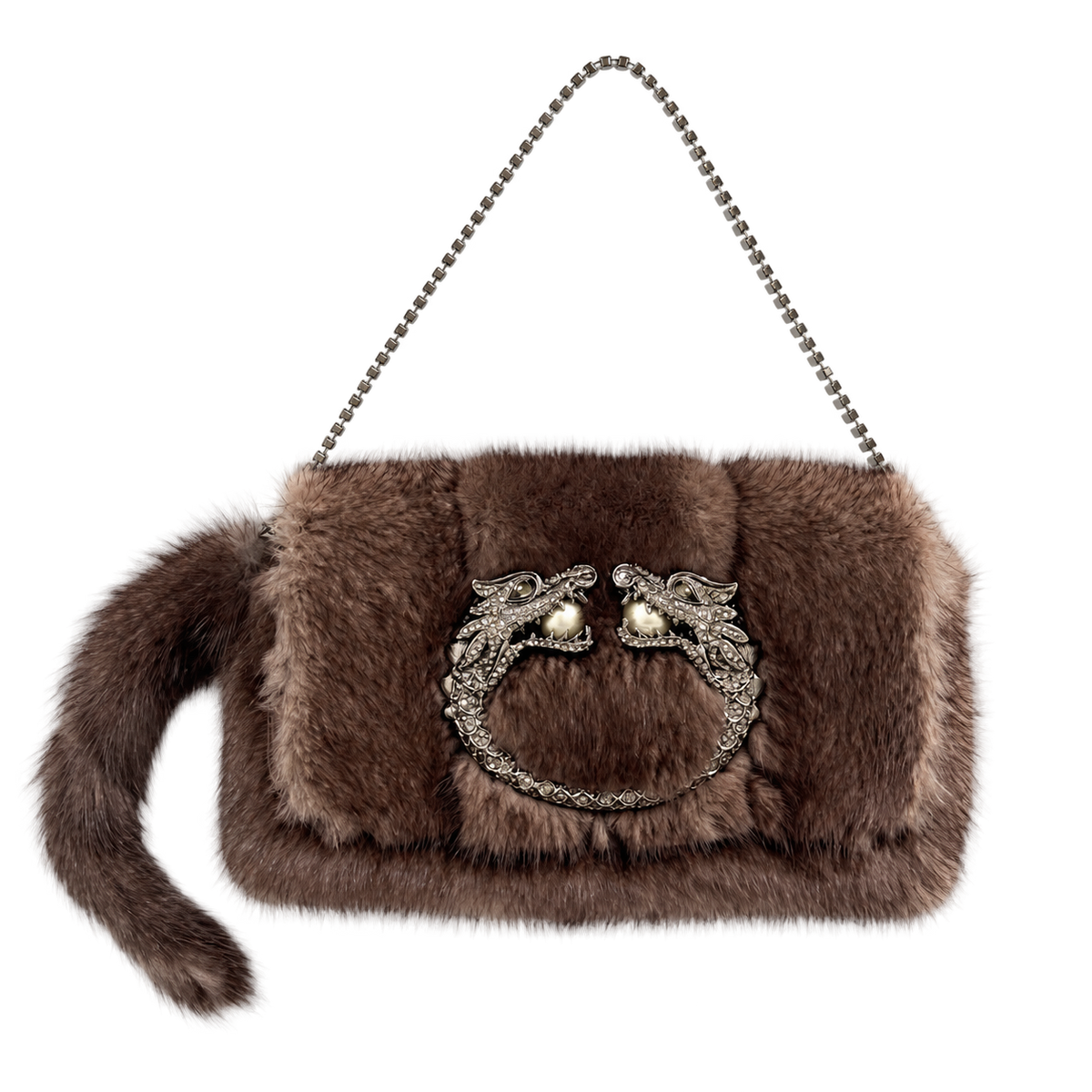 Gucci Brown Fur Dragon Clasp Mini Bag