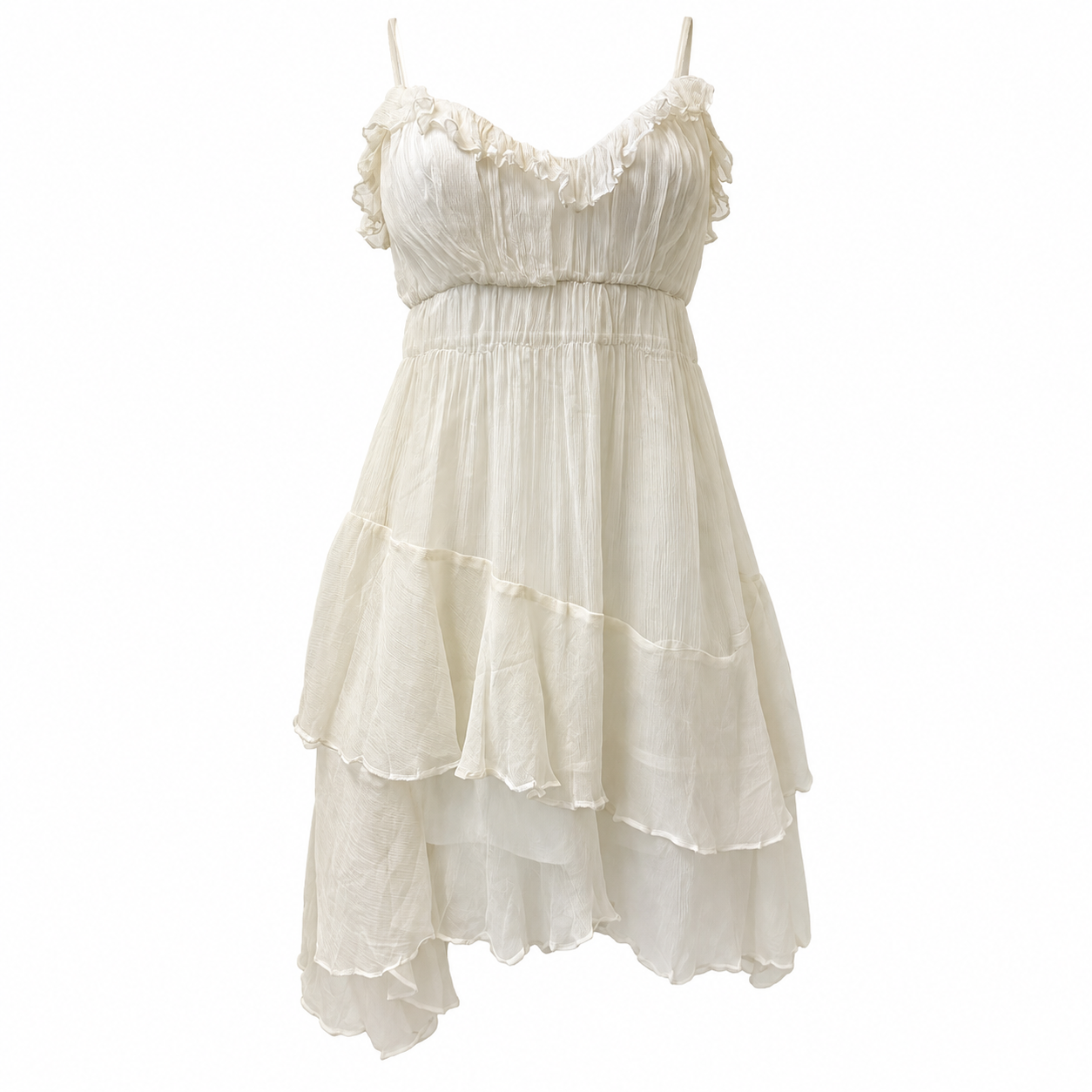 John Galliano Ivory Ruffle Silk Dress