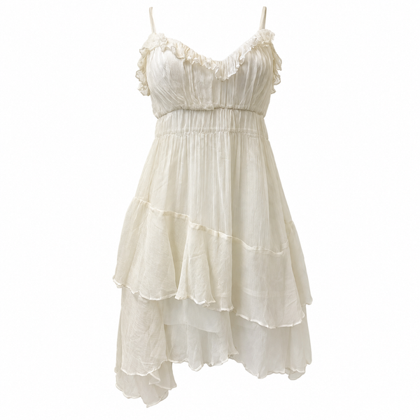 John Galliano Ivory Ruffle Silk Dress