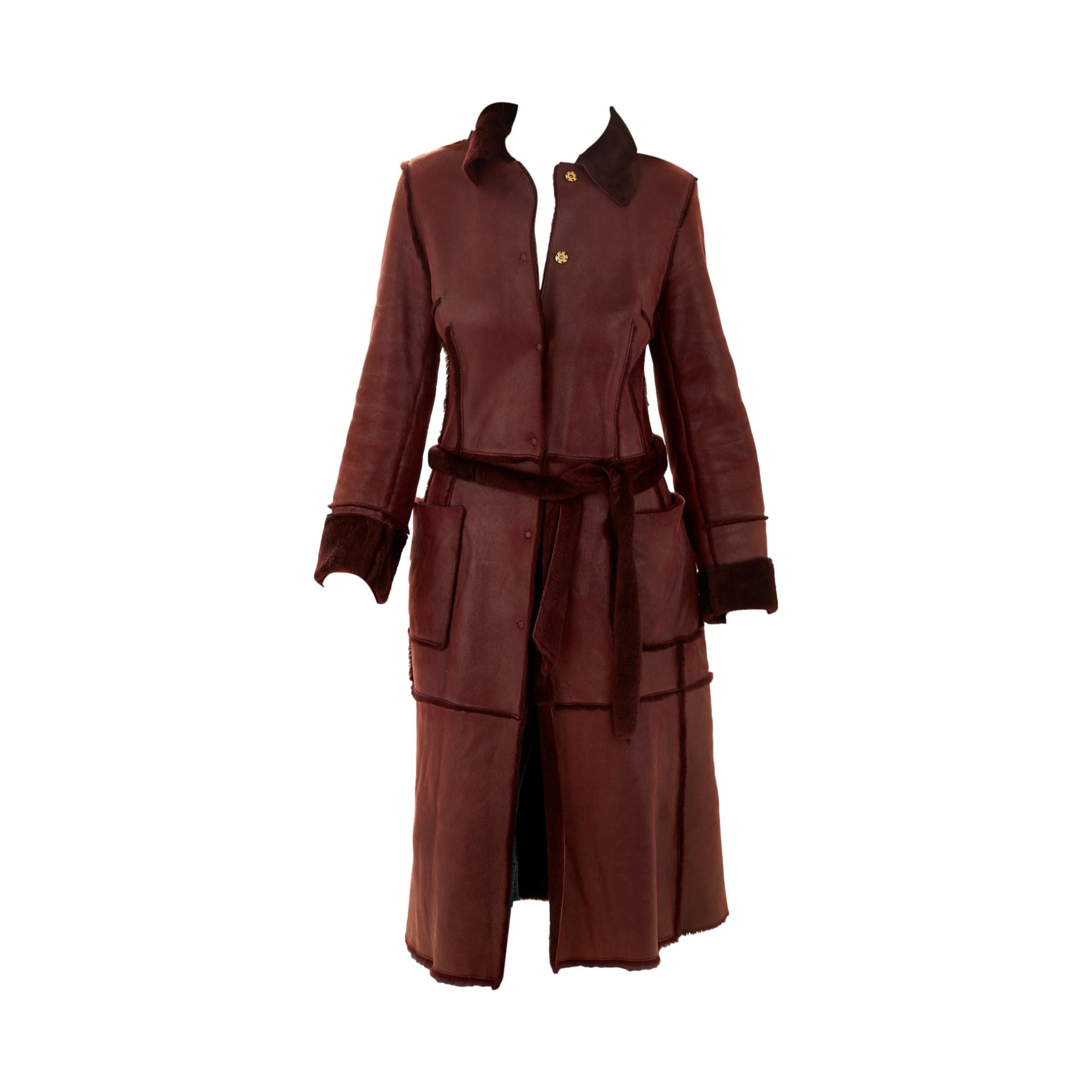 Dolce & Gabbana Burgundy Shearling Trench