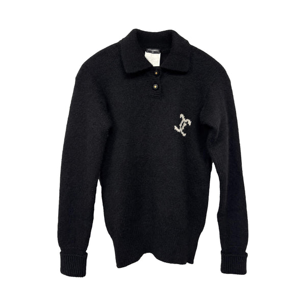 Chanel Black Pullover Logo Sweater
