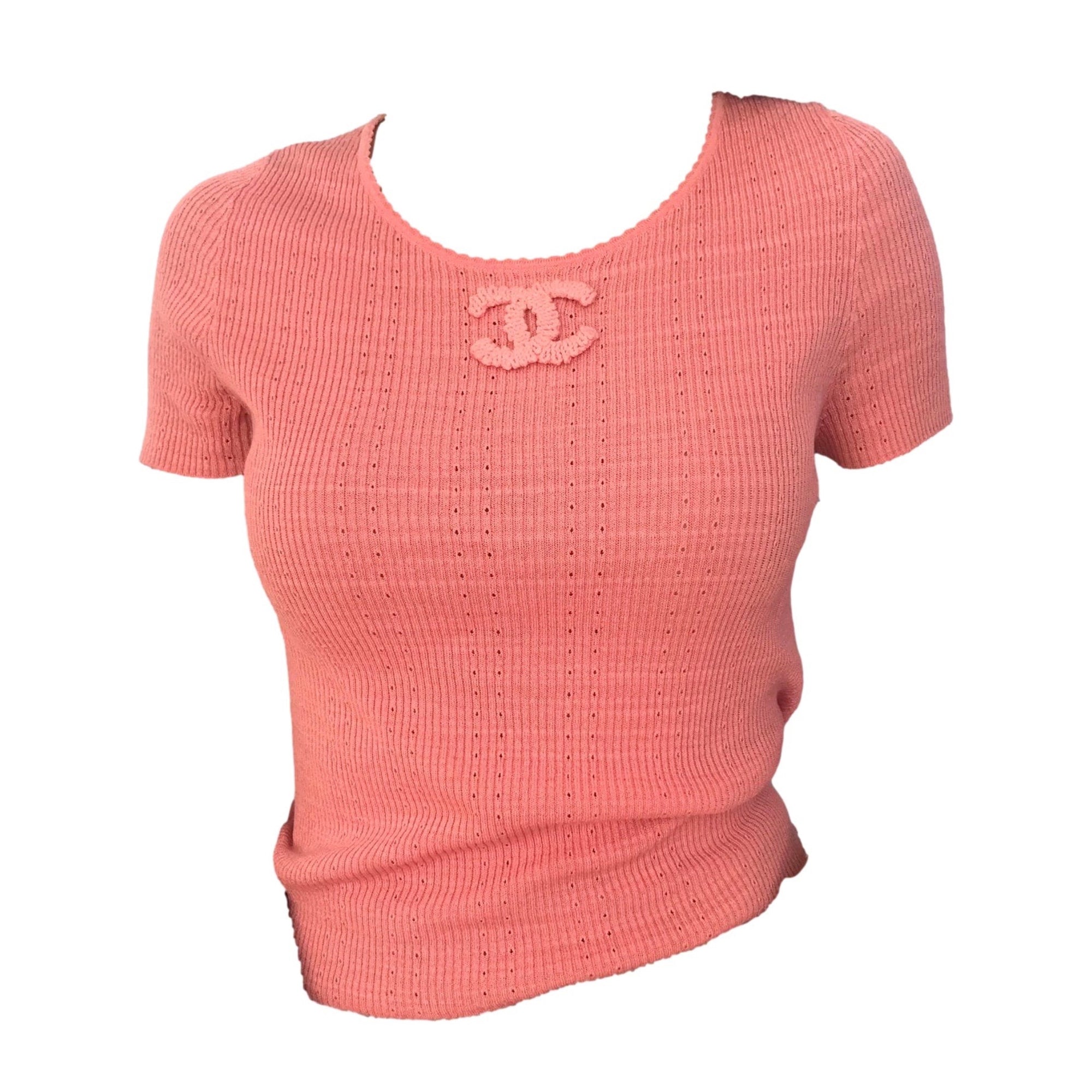 Chanel Peach Ribbed Logo Top