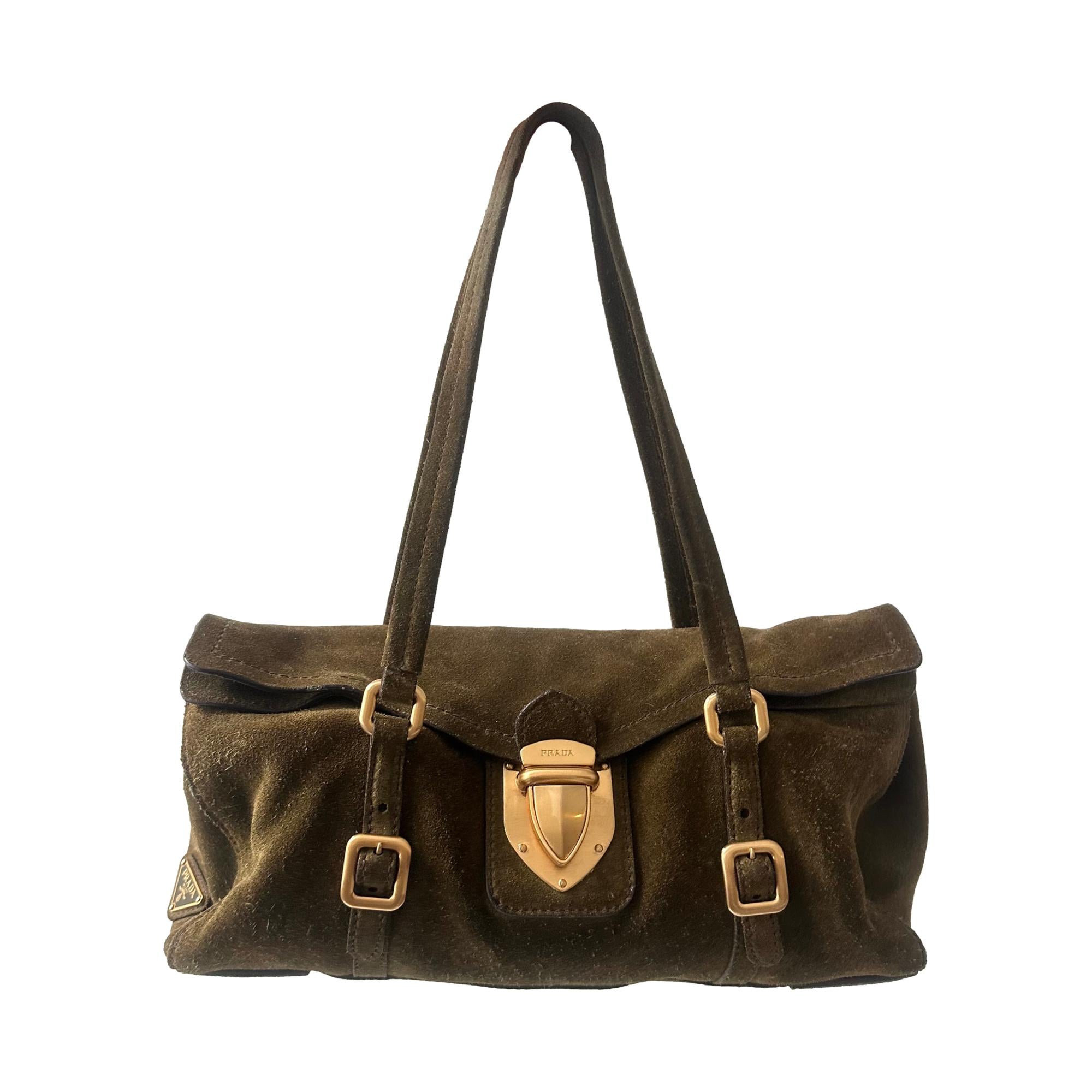 Prada Olive Green Suede Shoulder Bag