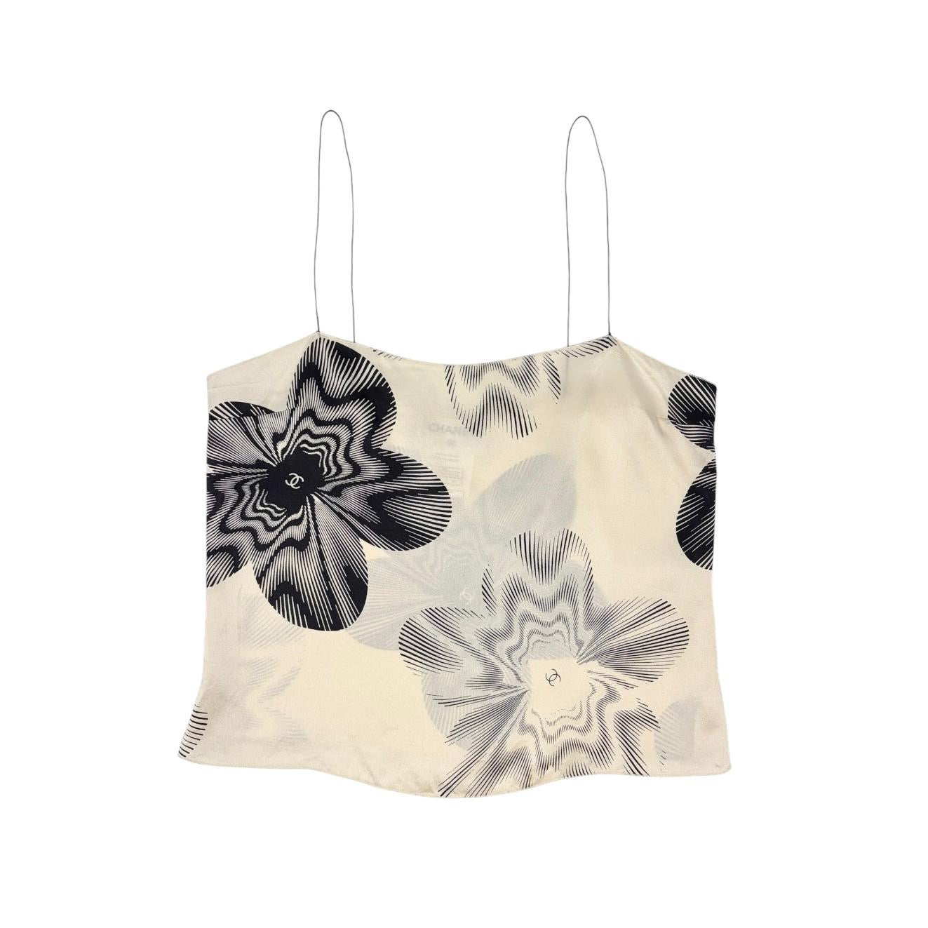 Chanel Ivory Silk Logo Tank