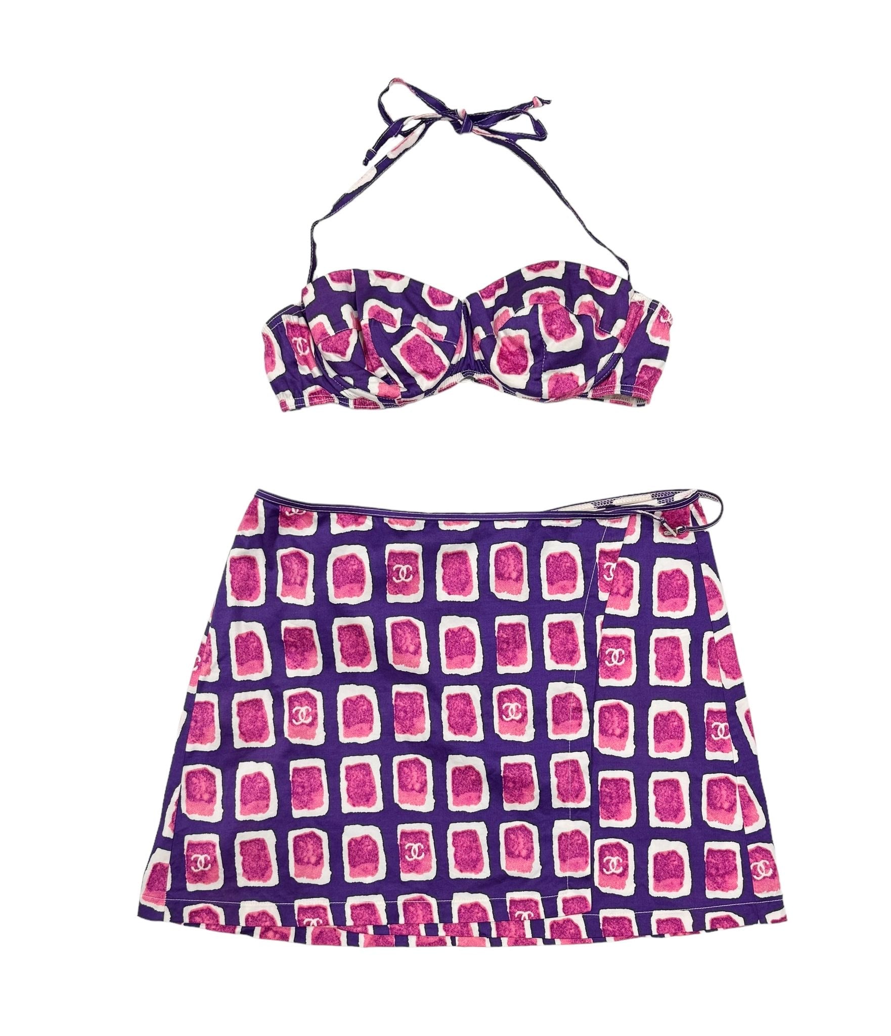 Chanel Pink + Purple Square Logo Skirt Set