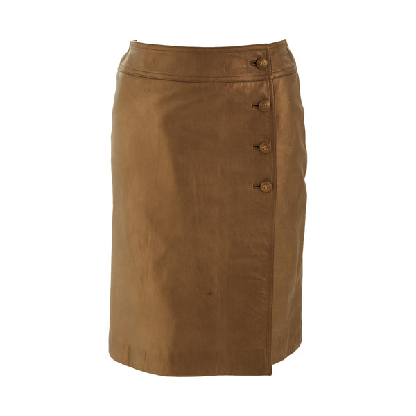 Chanel Bronze Leather Logo Skirt