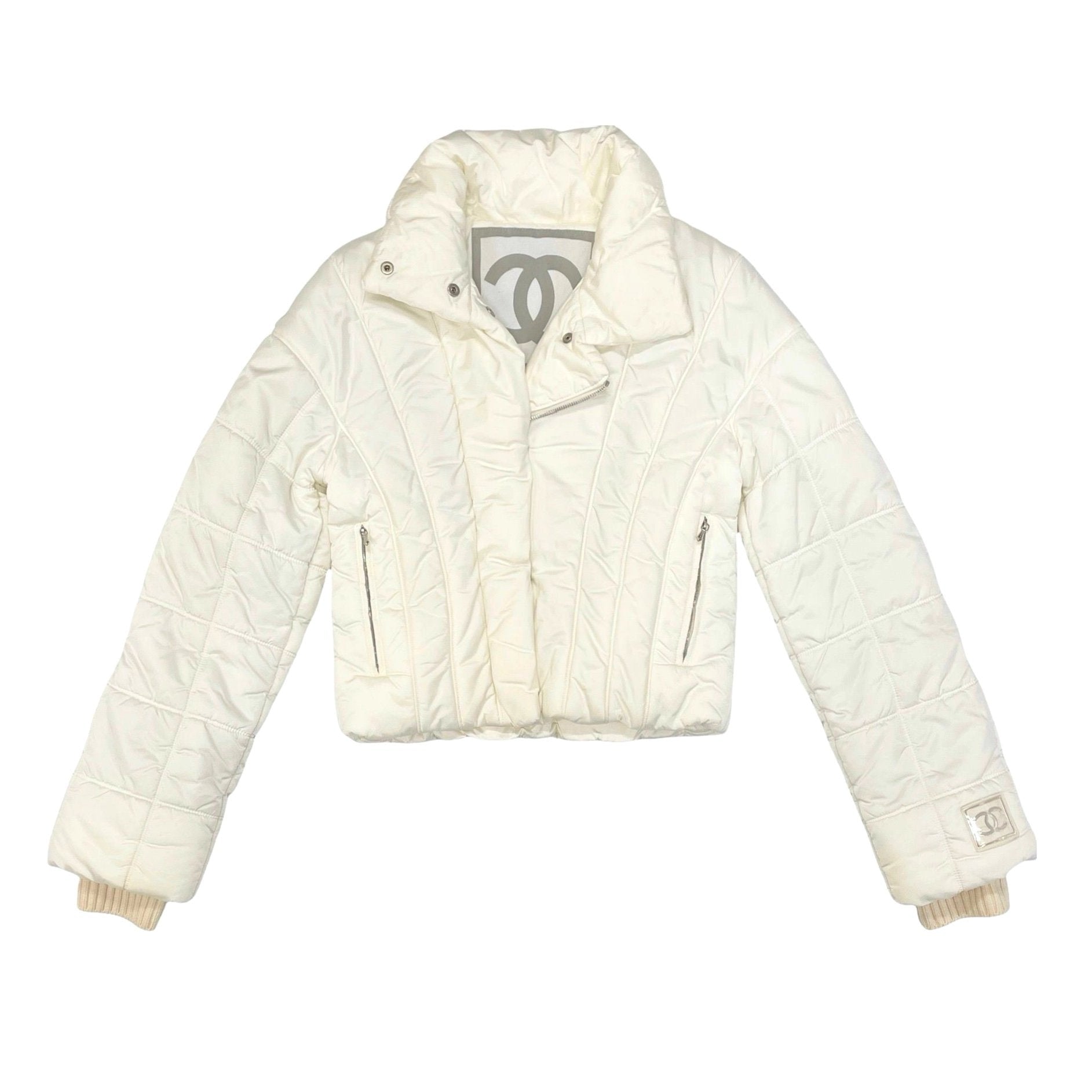 Chanel White Puffer Logo Coat