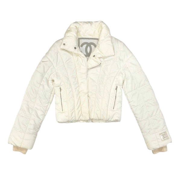Chanel White Puffer Logo Coat