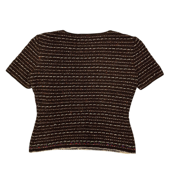Chanel Brown Tweed Short Sleeve Logo Top