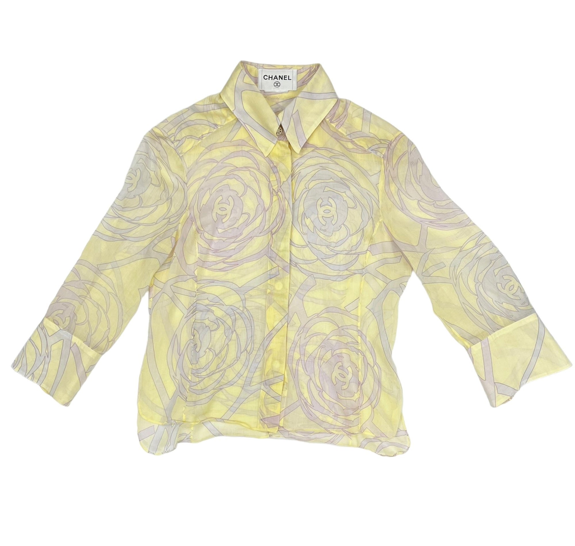 Chanel Yellow Floral Button-Down Top