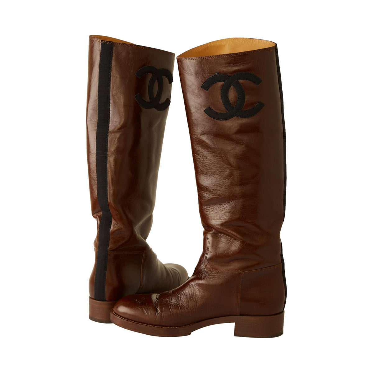 Channel Riding Boots Chanel Brown Jumbo Logo Riding Boots – Treasures of NYC