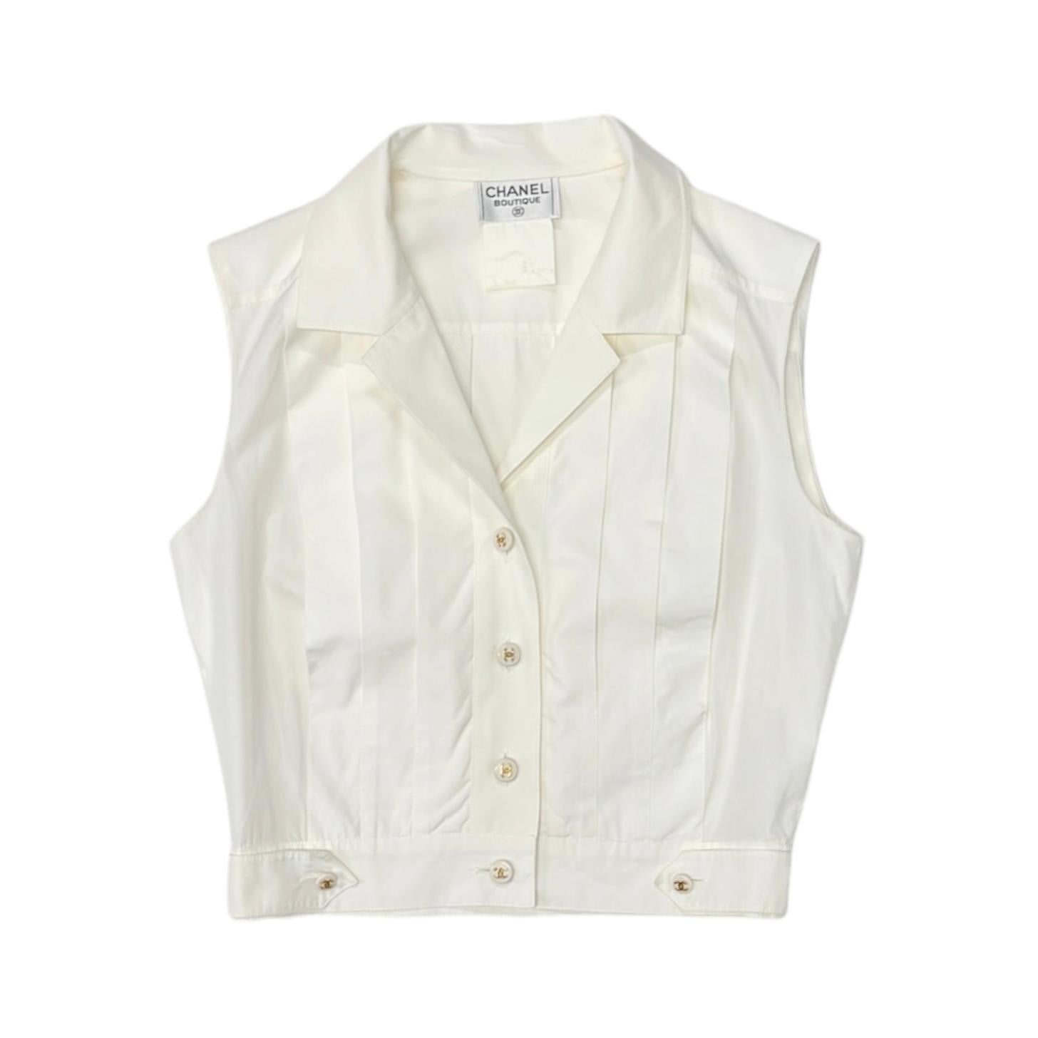 Chanel White Cropped Logo Button Down