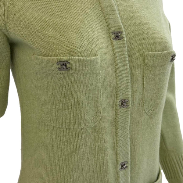 Chanel Green Turnlcock Cashmere Cardigan