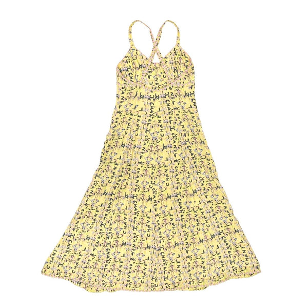 Chanel Yellow Floral Print Logo Dress