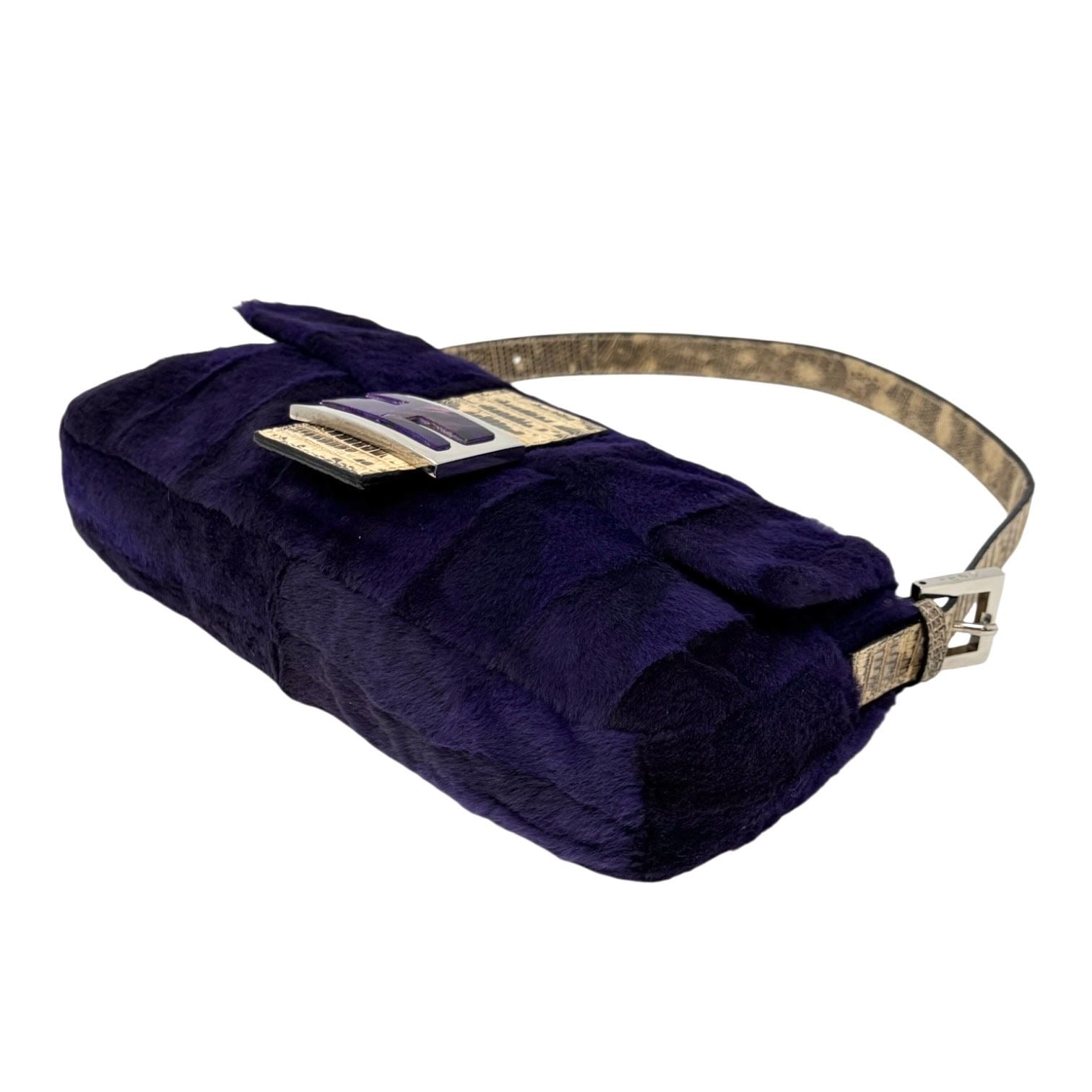 Fendi Purple Fur Lizard Baguette