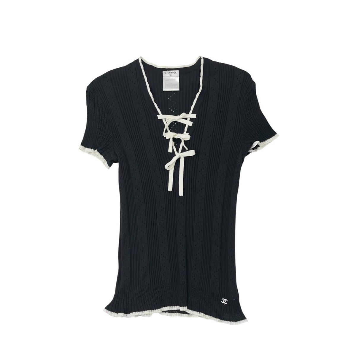 Chanel Short Sleeve Bow Logo Top