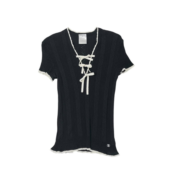 Chanel Short Sleeve Bow Logo Top