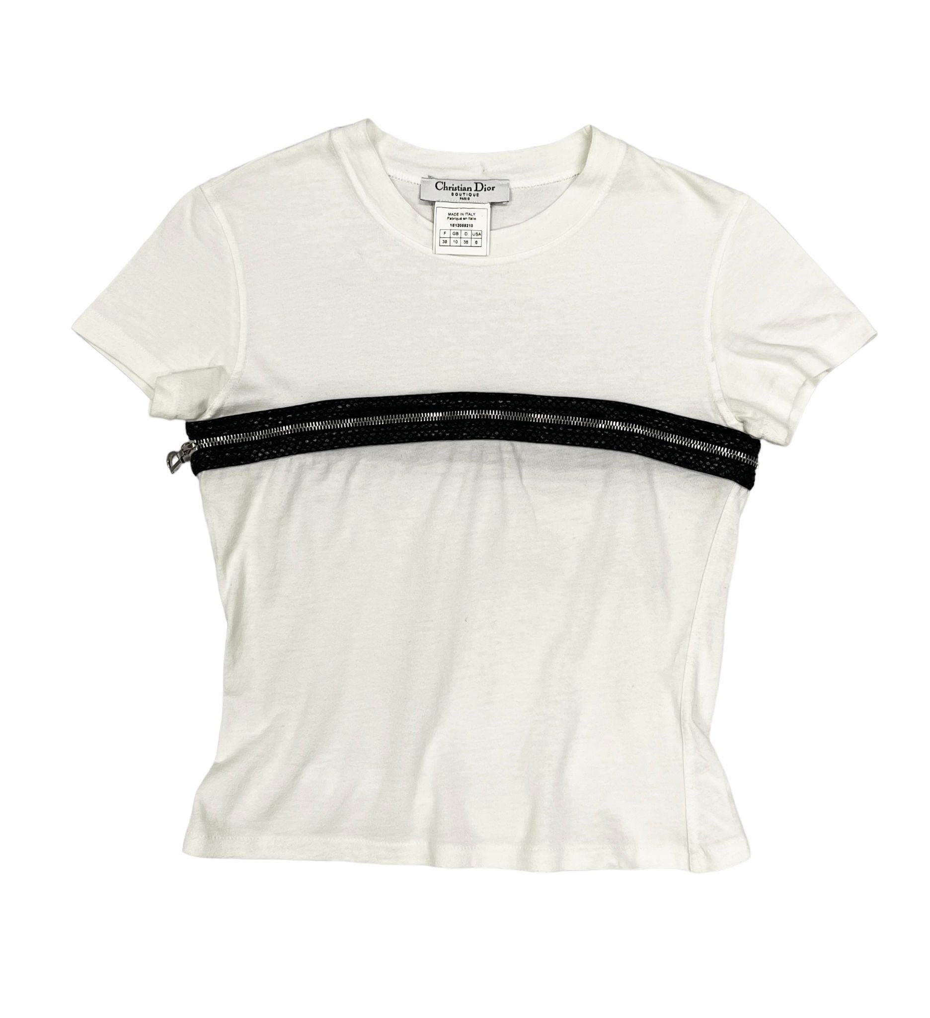 Dior White 2-in-1 Zipper Tee