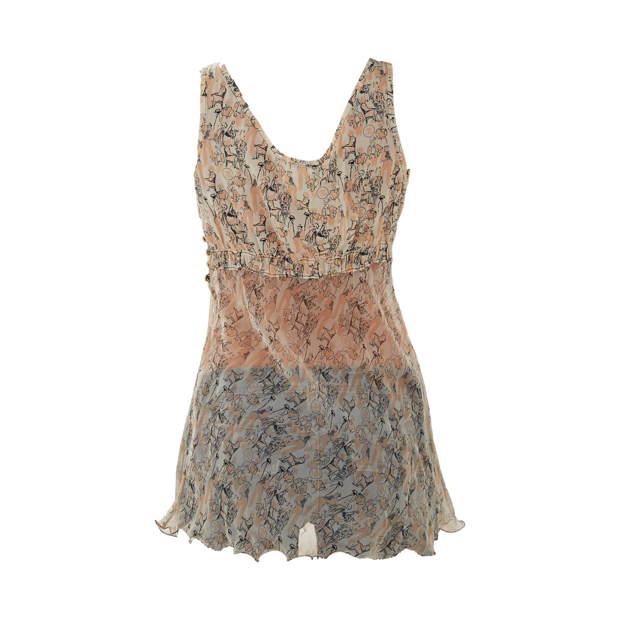 Chanel Peach Mademoiselle Print Silk Top